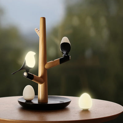 Zeitgenössische kreative PC ABS Holz Silikon Elsterzweig LED-Bewegungssensor Nachtlicht Tischlampe für Schlafzimmer 