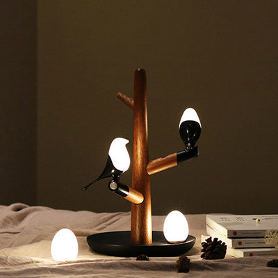 Zeitgenössische kreative PC ABS Holz Silikon Elsterzweig LED-Bewegungssensor Nachtlicht Tischlampe für Schlafzimmer 