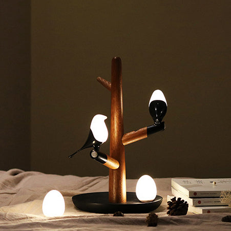 Zeitgenössische kreative PC ABS Holz Silikon Elsterzweig LED-Bewegungssensor Nachtlicht Tischlampe für Schlafzimmer 