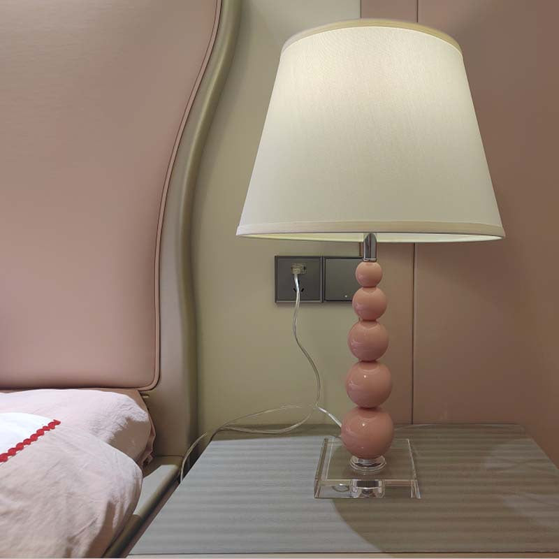 Modern Crystal Pink Beaded 1-Light Table Lamp