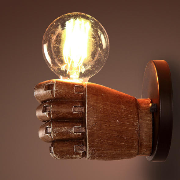 Aplique de pared de resina y hierro de estilo industrial contemporáneo en forma de puño, de 1 luz, para sala de estar y dormitorio 
