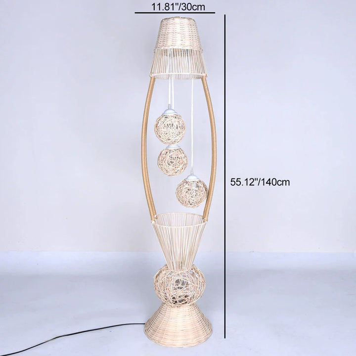 Moderne Rattan-Fischform 4-Licht mit innerem Kugelschirm Stehende Stehlampen 