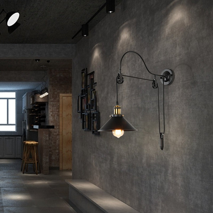 Lámpara de Aplique de Pared de Polea de 1 Luz de Hierro Forjado Industrial Retro 