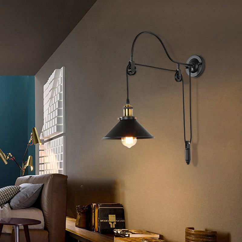 Lámpara de Aplique de Pared de Polea de 1 Luz de Hierro Forjado Industrial Retro 