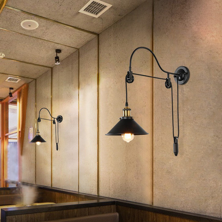 Lámpara de Aplique de Pared de Polea de 1 Luz de Hierro Forjado Industrial Retro 