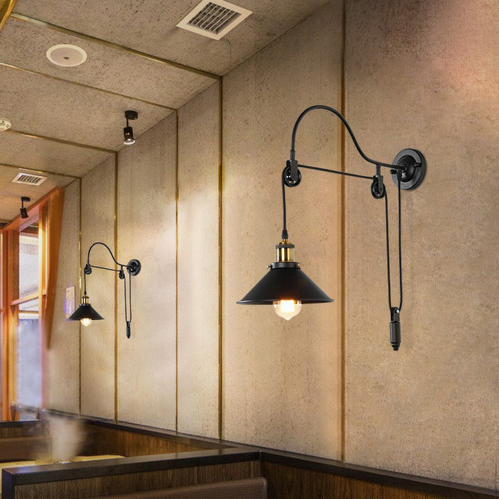 Lámpara de Aplique de Pared de Polea de 1 Luz de Hierro Forjado Industrial Retro 