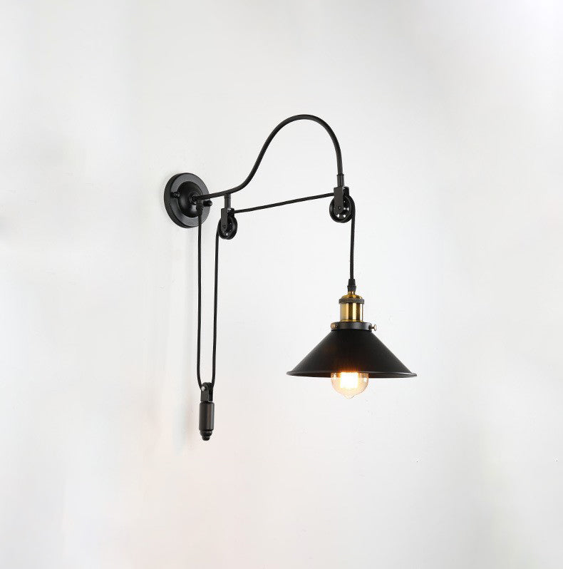 Lámpara de Aplique de Pared de Polea de 1 Luz de Hierro Forjado Industrial Retro 