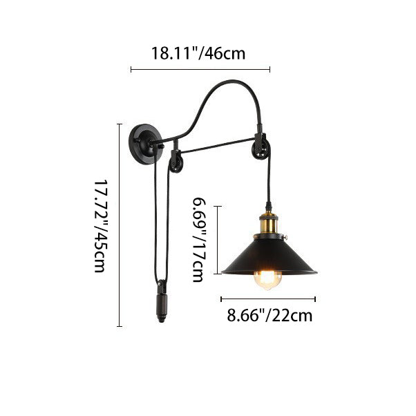 Lámpara de Aplique de Pared de Polea de 1 Luz de Hierro Forjado Industrial Retro 