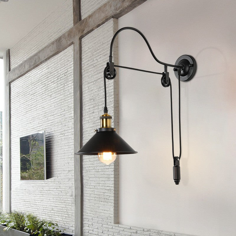 Lámpara de Aplique de Pared de Polea de 1 Luz de Hierro Forjado Industrial Retro 