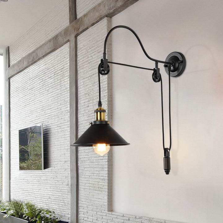 Lámpara de Aplique de Pared de Polea de 1 Luz de Hierro Forjado Industrial Retro 