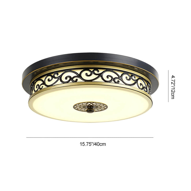 Vintage Circle Patterned Edge Iron 1-Light LED Flush Mount Ceiling Light