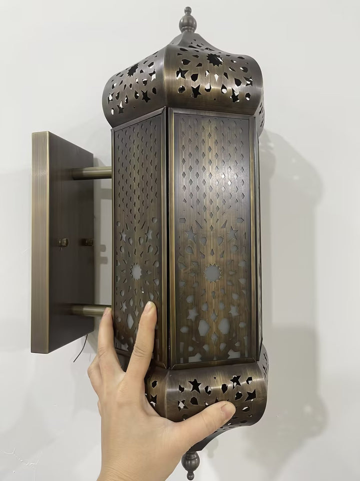 Retro Hollowed Column Copper Moroccan 1-Light Wall Sconce Lamp