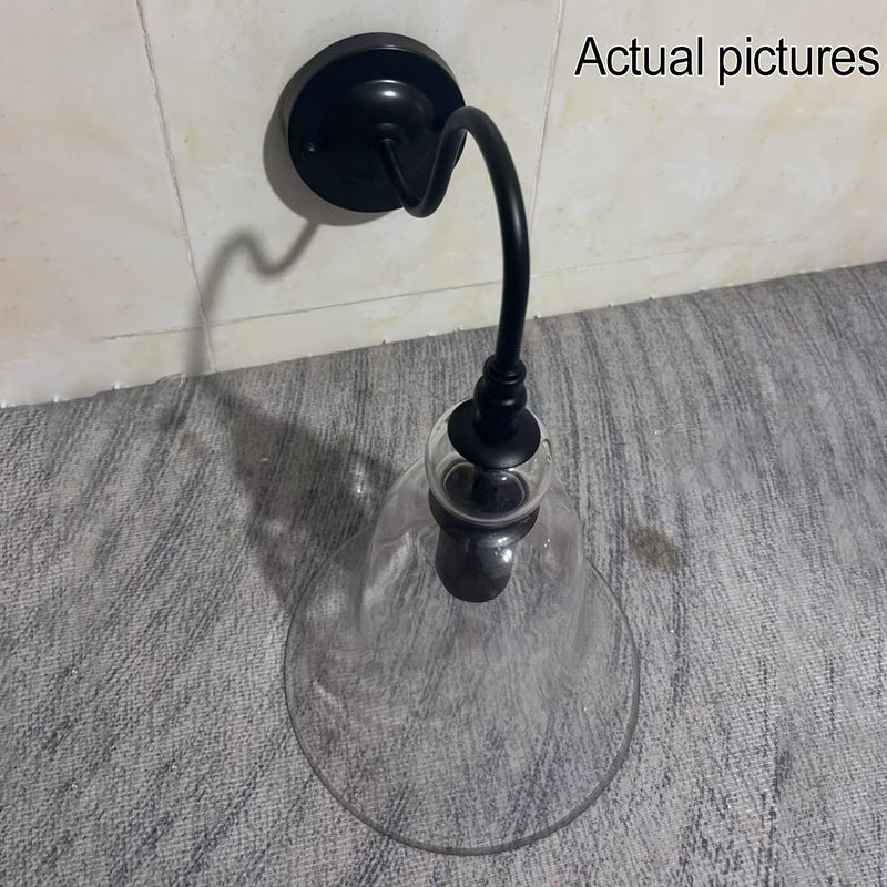 Vintage Industrial Clear Glass Bell 1-Light Wall Sconce Lamp