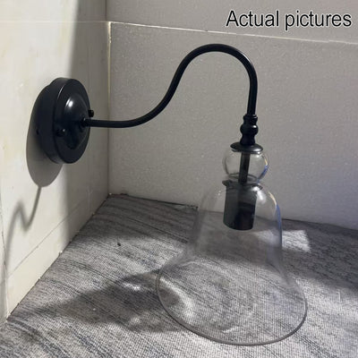 Vintage Industrial Clear Glass Bell 1-Light Wall Sconce Lamp