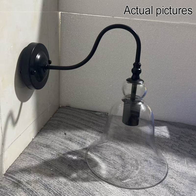Vintage Industrial Clear Glass Bell 1-Light Wall Sconce Lamp