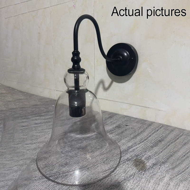 Vintage Industrial Clear Glass Bell 1-Light Wall Sconce Lamp