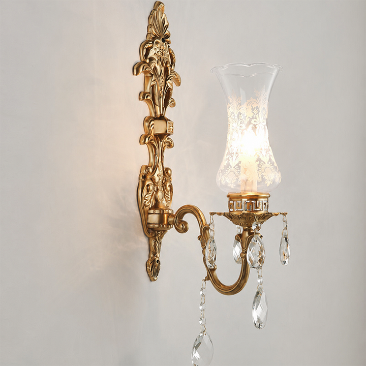 Traditional French Crystal Candelabra Brass 1/2 Light Wall Sconce Lamp