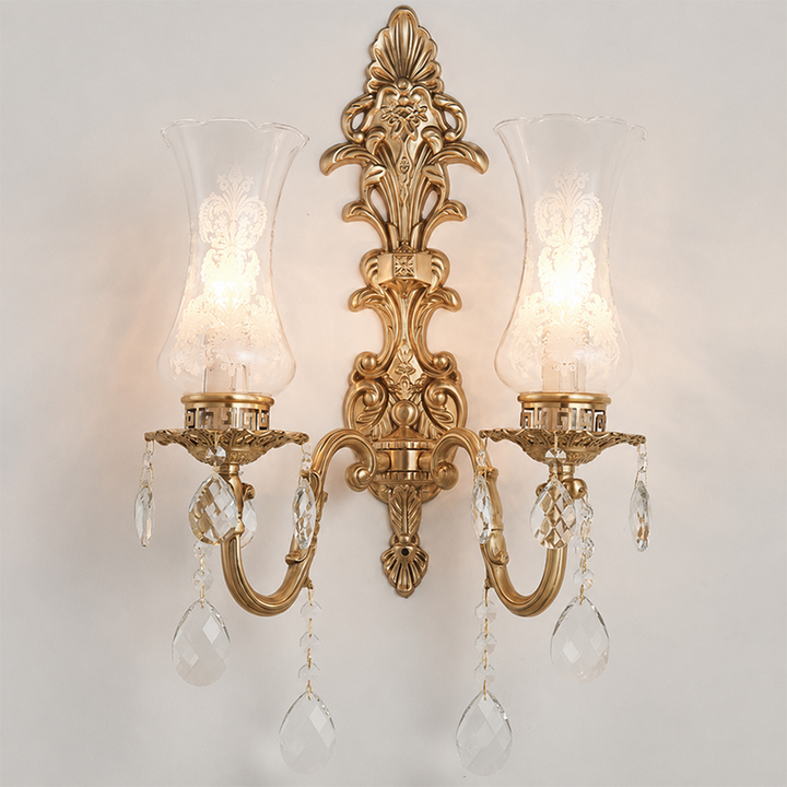 Traditional French Crystal Candelabra Brass 1/2 Light Wall Sconce Lamp