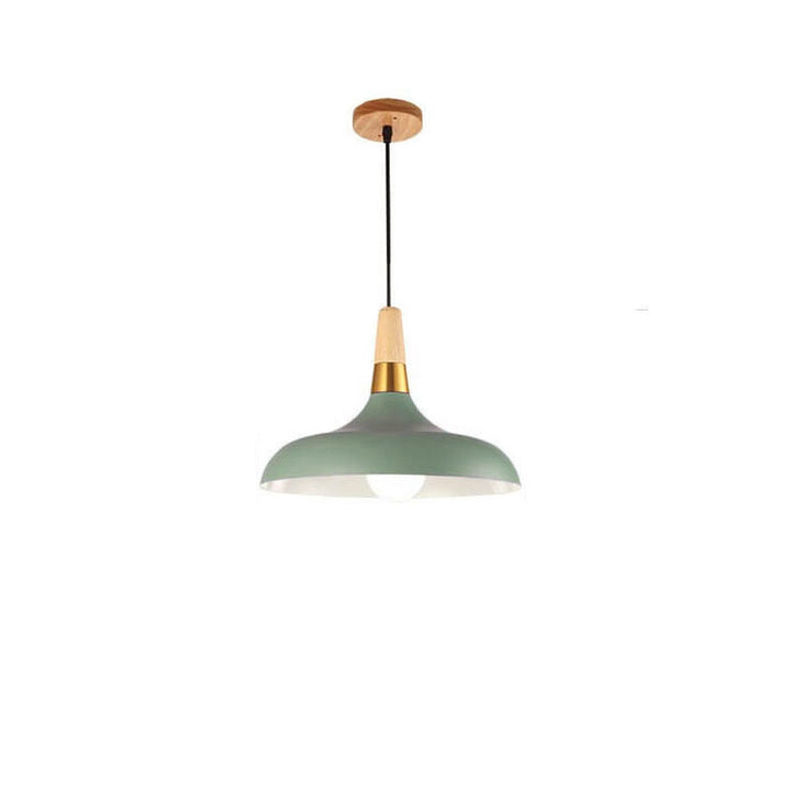 Contemporary Nordic Round Barn Iron Wood Macaron 1-Light Pendant Light For Bedroom