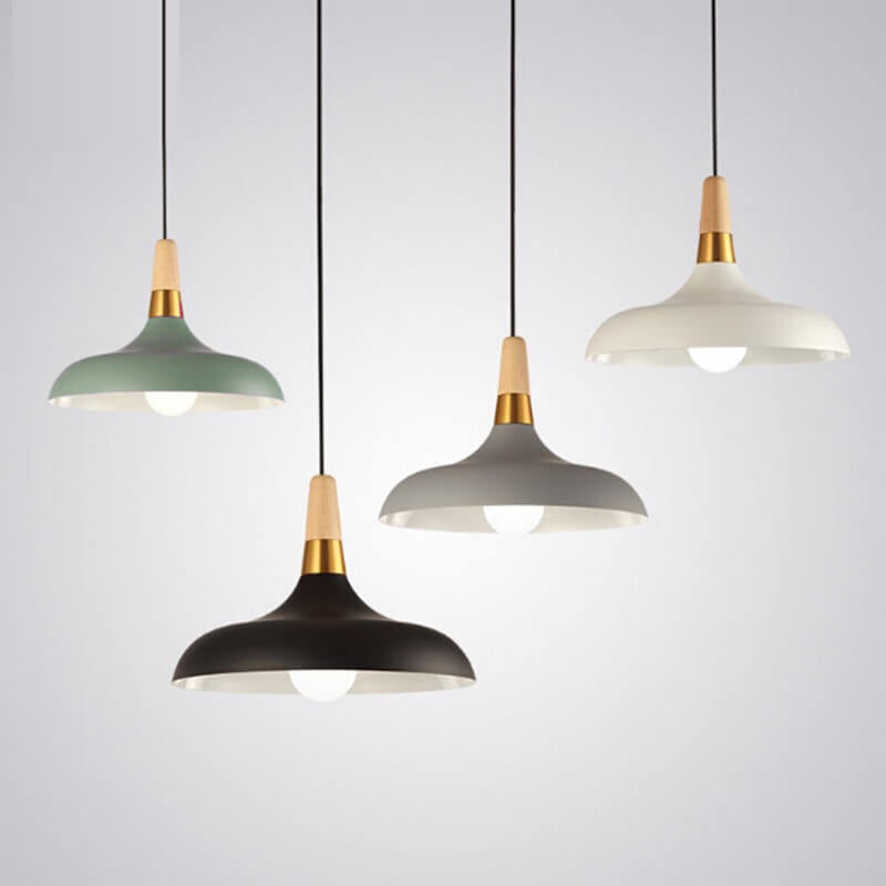Contemporary Nordic Round Barn Iron Wood Macaron 1-Light Pendant Light For Bedroom