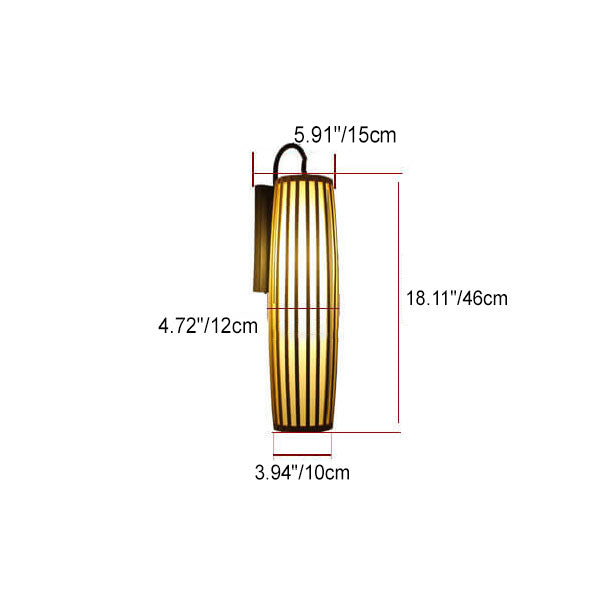 Traditional  Chinese Bamboo Iron Lantern Column 1-Light Wall Sconce Lamp for Living Room