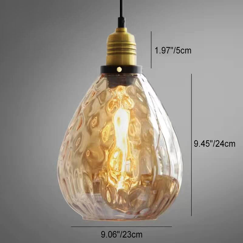 Contemporary Nordic Amber Water Pattern Aluminum Glass Dome 1-Light Pendant Light For Living Room