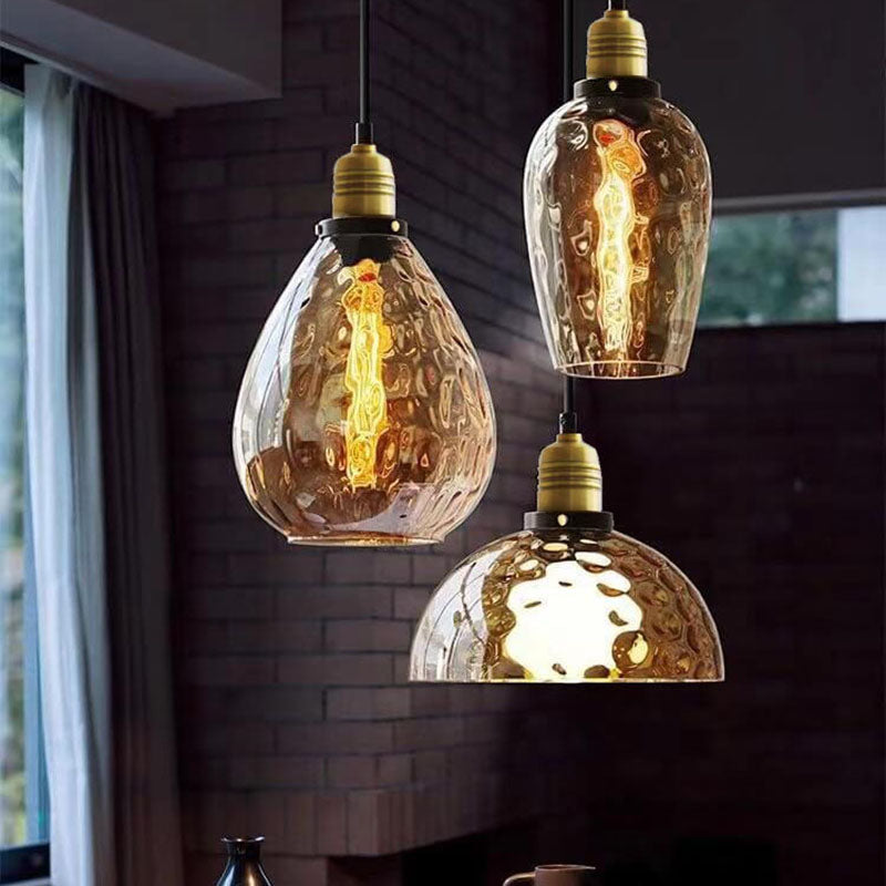 Contemporary Nordic Amber Water Pattern Aluminum Glass Dome 1-Light Pendant Light For Living Room