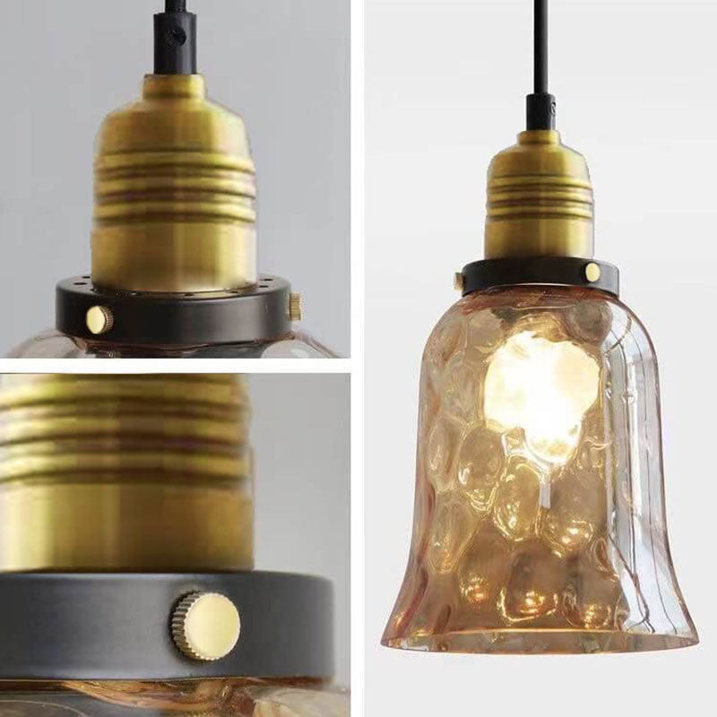 Contemporary Nordic Amber Water Pattern Aluminum Glass Dome 1-Light Pendant Light For Living Room