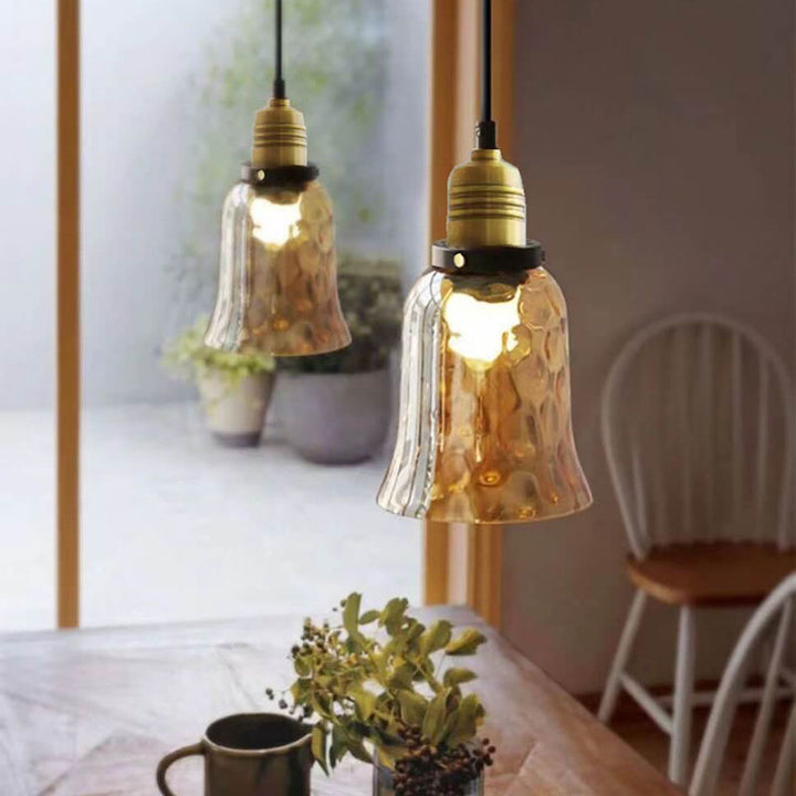 Contemporary Nordic Amber Water Pattern Aluminum Glass Dome 1-Light Pendant Light For Living Room