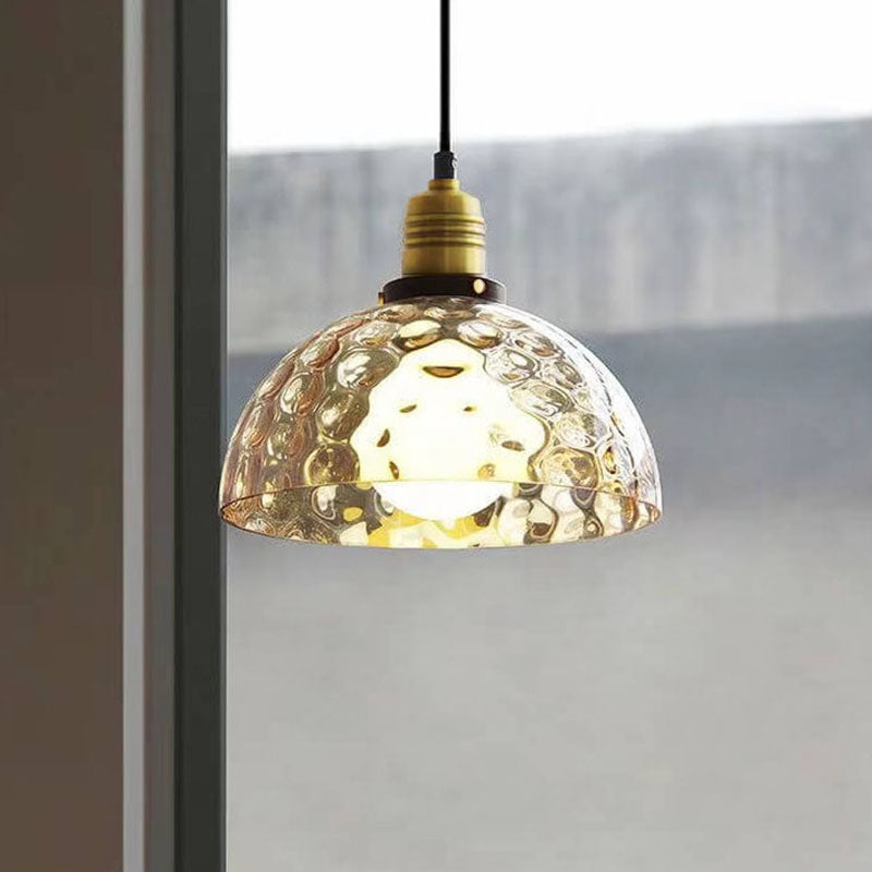 Contemporary Nordic Amber Water Pattern Aluminum Glass Dome 1-Light Pendant Light For Living Room