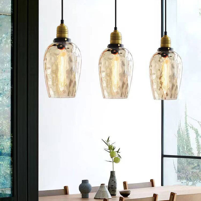 Contemporary Nordic Amber Water Pattern Aluminum Glass Dome 1-Light Pendant Light For Living Room