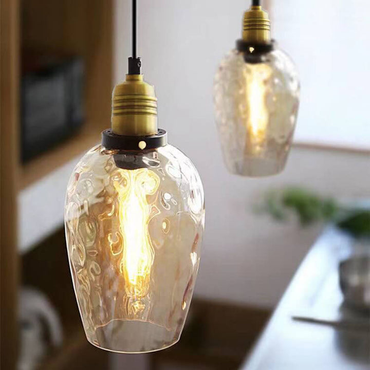 Contemporary Nordic Amber Water Pattern Aluminum Glass Dome 1-Light Pendant Light For Living Room