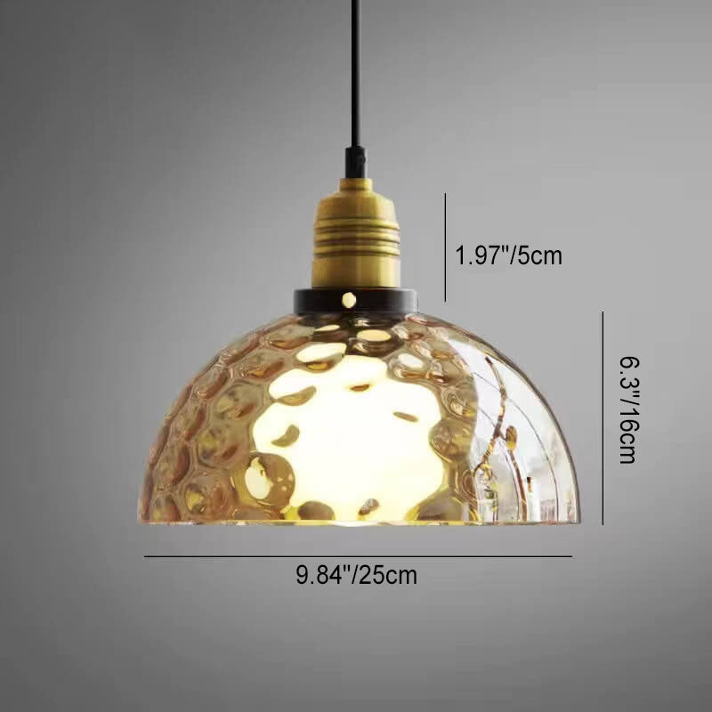 Contemporary Nordic Amber Water Pattern Aluminum Glass Dome 1-Light Pendant Light For Living Room