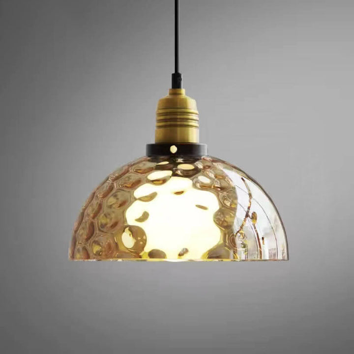 Contemporary Nordic Amber Water Pattern Aluminum Glass Dome 1-Light Pendant Light For Living Room