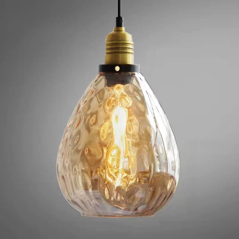Contemporary Nordic Amber Water Pattern Aluminum Glass Dome 1-Light Pendant Light For Living Room