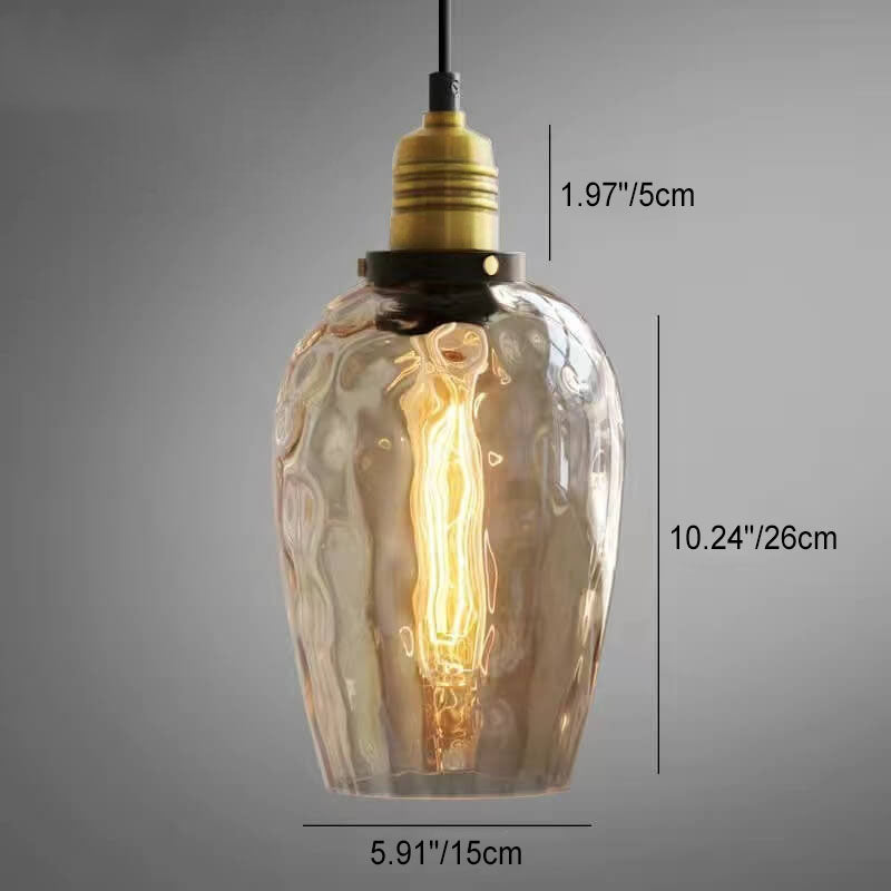 Contemporary Nordic Amber Water Pattern Aluminum Glass Dome 1-Light Pendant Light For Living Room