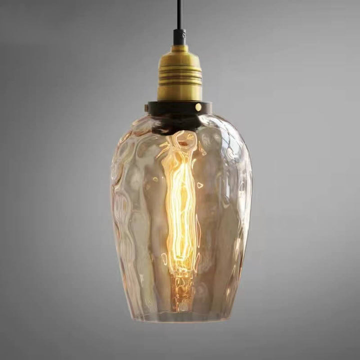 Contemporary Nordic Amber Water Pattern Aluminum Glass Dome 1-Light Pendant Light For Living Room