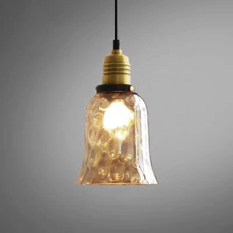 Contemporary Nordic Amber Water Pattern Aluminum Glass Dome 1-Light Pendant Light For Living Room