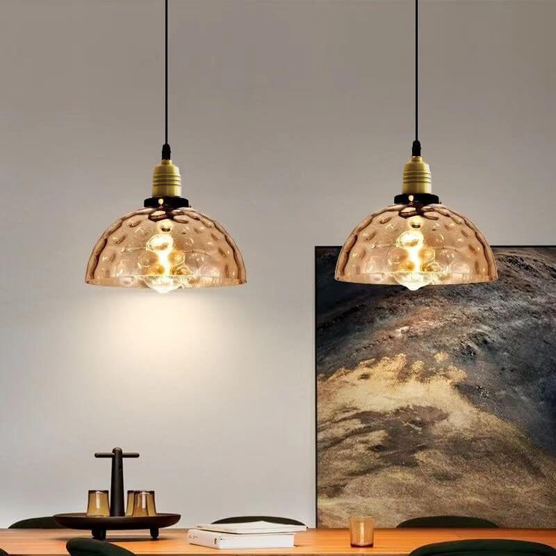 Contemporary Nordic Amber Water Pattern Aluminum Glass Dome 1-Light Pendant Light For Living Room
