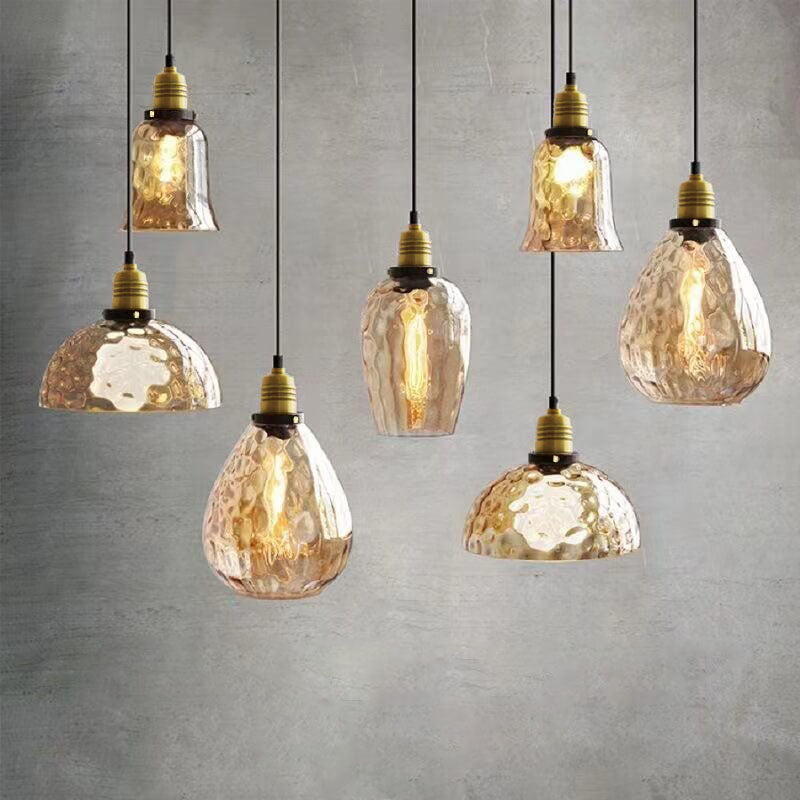 Contemporary Nordic Amber Water Pattern Aluminum Glass Dome 1-Light Pendant Light For Living Room