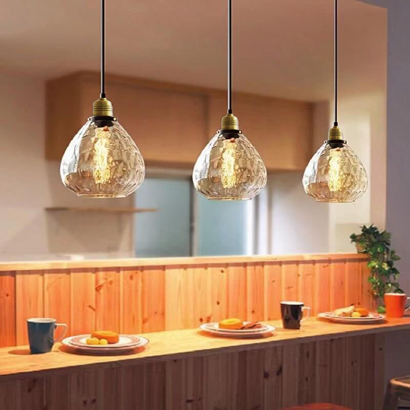 Contemporary Nordic Amber Water Pattern Aluminum Glass Dome 1-Light Pendant Light For Living Room