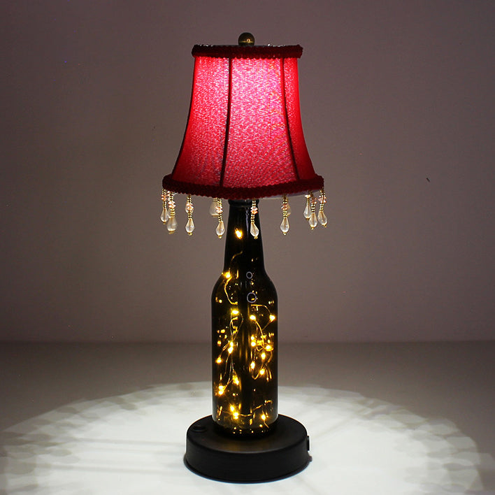 European Creative Fabric Cone Glass Wine Bottle LED Decoration Table Lamp