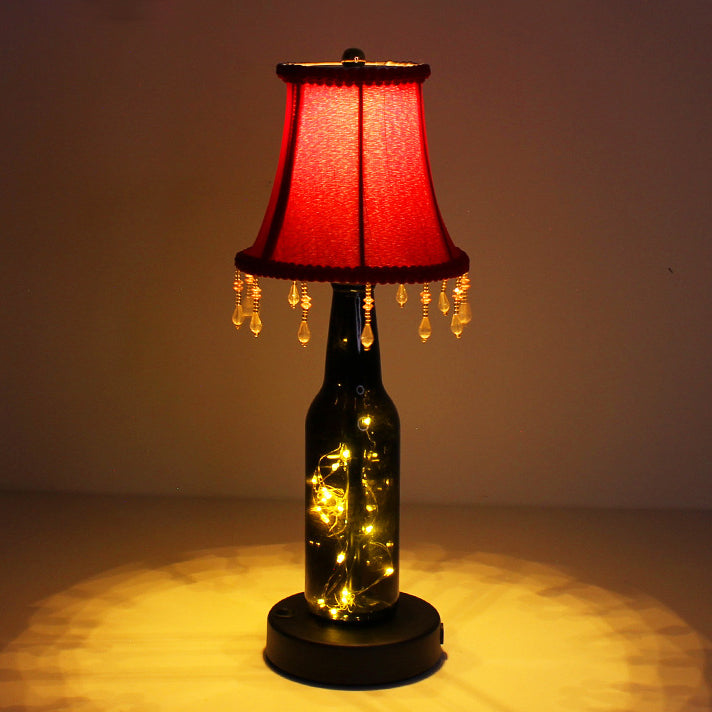European Creative Fabric Cone Glass Wine Bottle LED Decoration Table Lamp