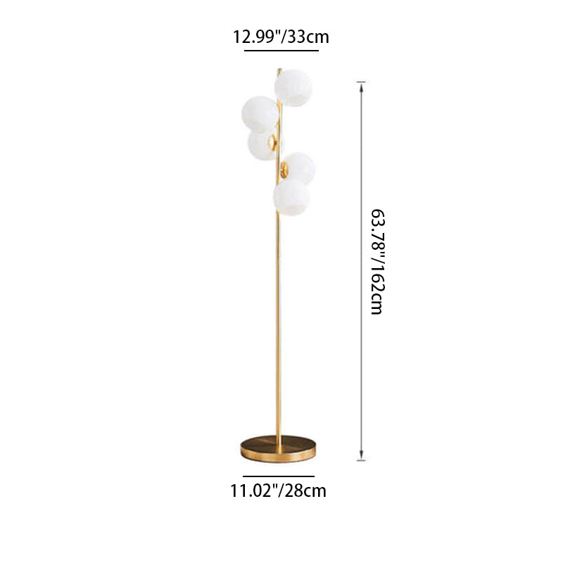 Modern Minimalist Glass Round Ball Gold Long Pole 5-Light Standing Floor Lamp for Living Room