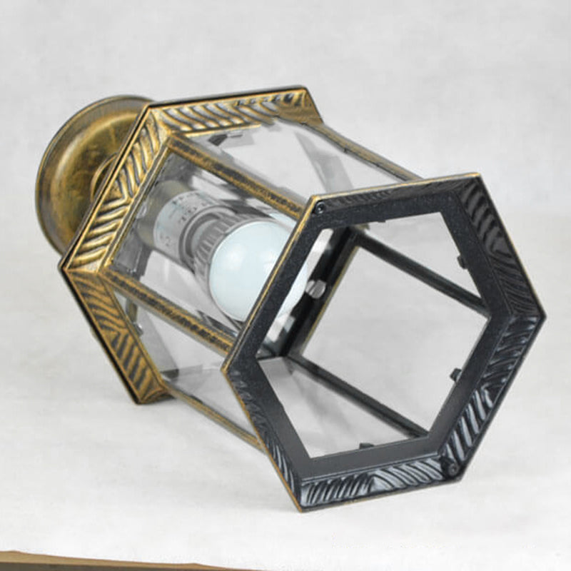 Traditional European Outdoor Hexagonal Lantern Waterproof 1-Light Semi-Flush Mount Ceiling Light For Outdoor