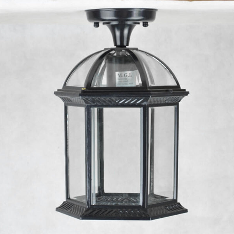 Traditional European Outdoor Hexagonal Lantern Waterproof 1-Light Semi-Flush Mount Ceiling Light For Outdoor