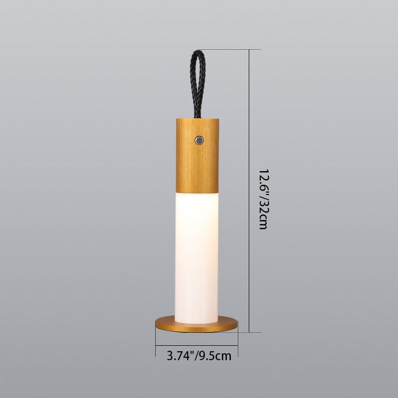 Moderne minimalistische tragbare Trageschnur Zylinder Aluminium Acryl LED Tischlampe für Schlafzimmer 