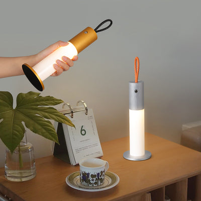 Moderne minimalistische tragbare Trageschnur Zylinder Aluminium Acryl LED Tischlampe für Schlafzimmer 