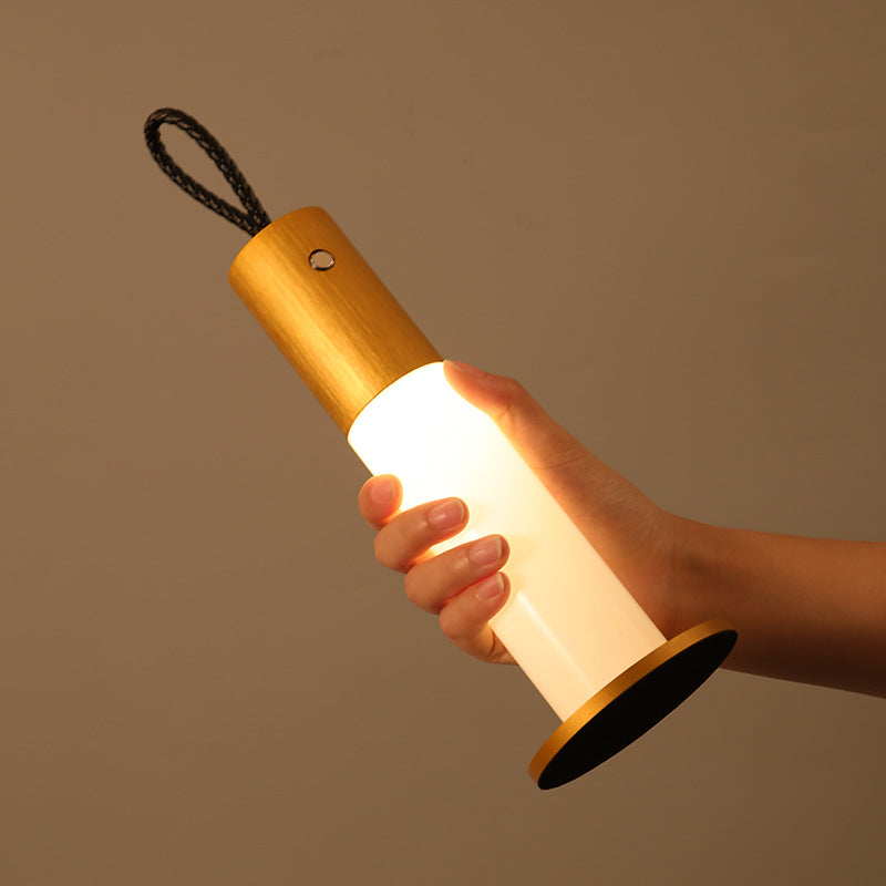 Moderne minimalistische tragbare Trageschnur Zylinder Aluminium Acryl LED Tischlampe für Schlafzimmer 