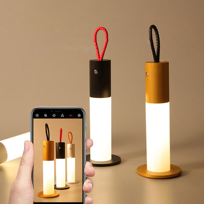 Moderne minimalistische tragbare Trageschnur Zylinder Aluminium Acryl LED Tischlampe für Schlafzimmer 